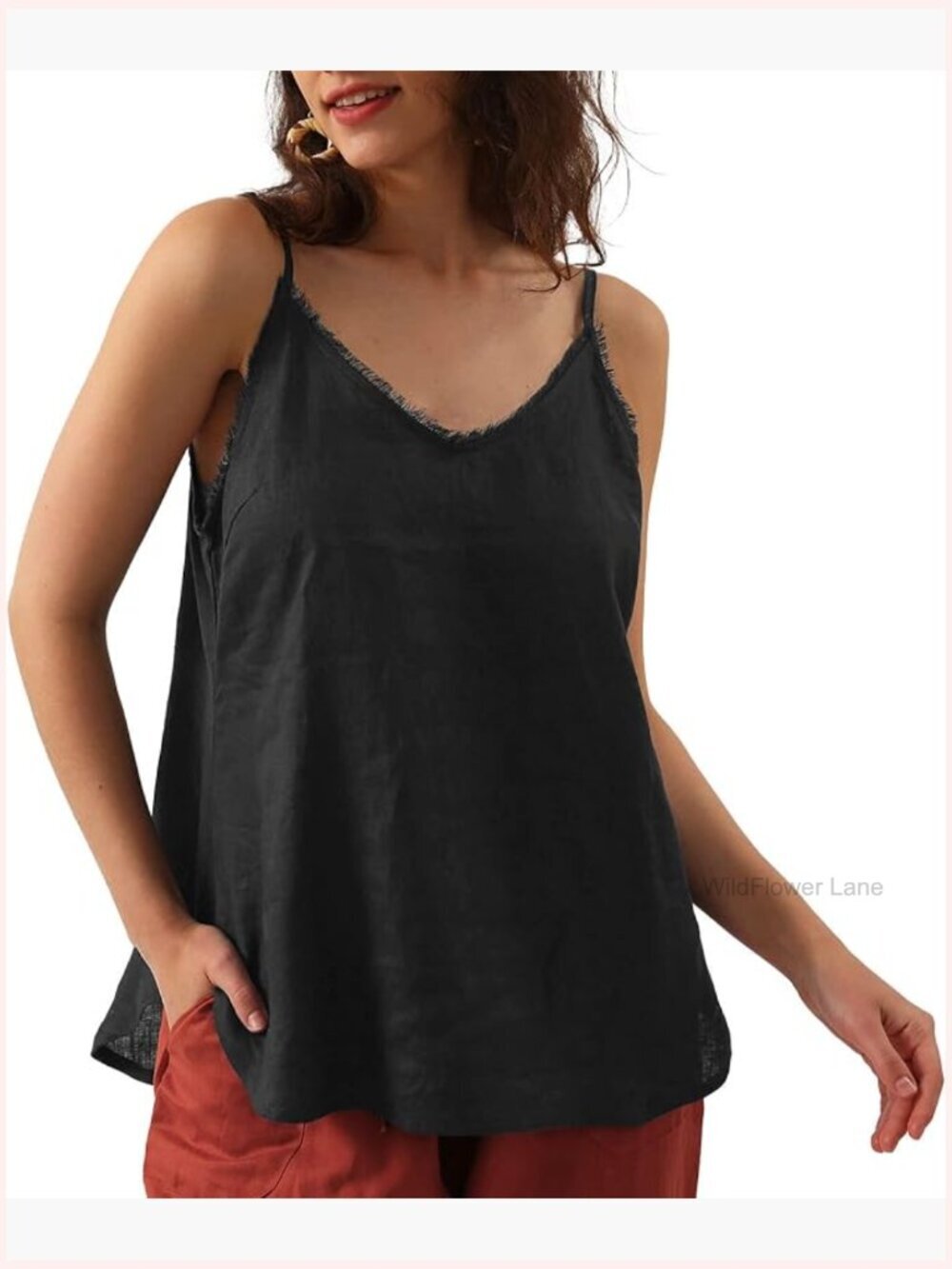 Pure Linen Summer Camisole Sleeveless V Neck Tassel Top